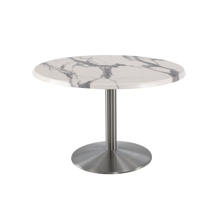 Holland Bar Stool Co 30" Tall OD214 Stainless Steel Table Base 22" Diameter 36" Diameter White Marble Top OD214-2230SSOD36RWM